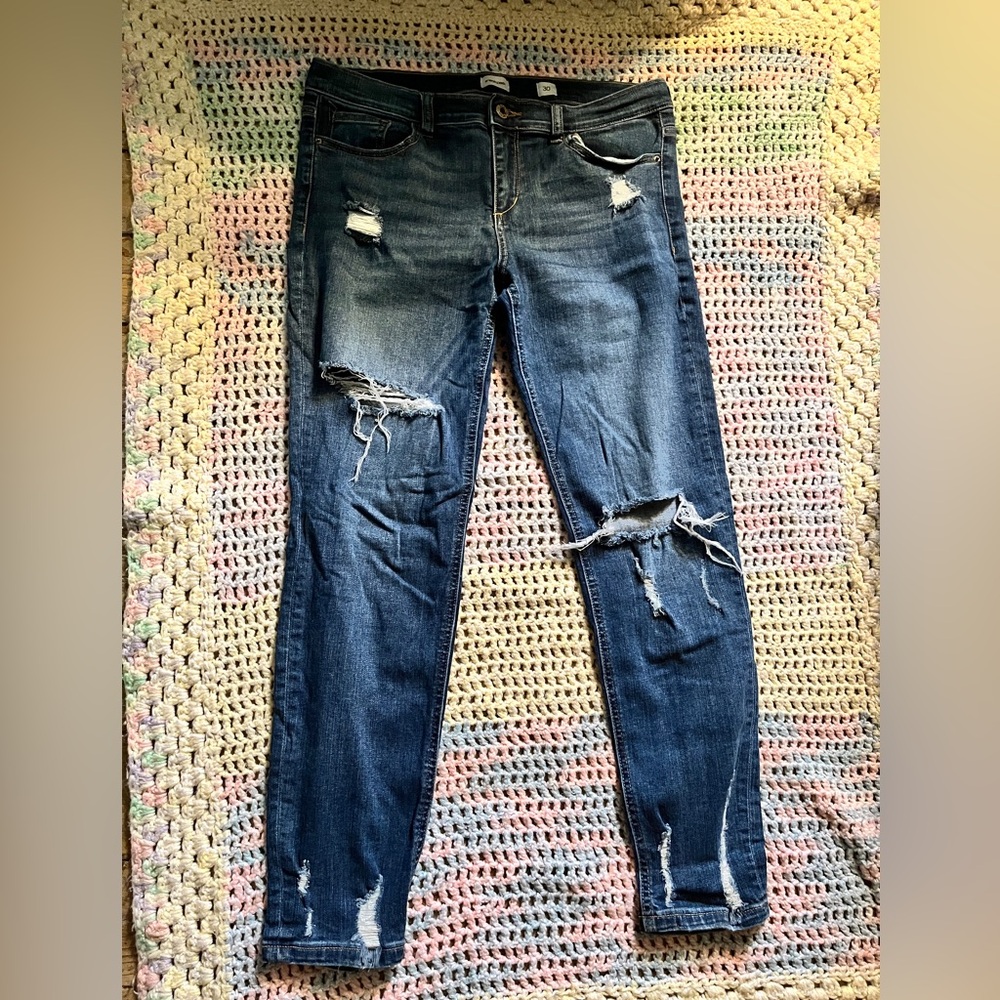 Express Dark Blue Distressed Skinny Jeans